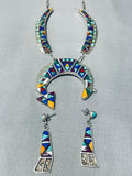 Extremely Intricate Vintage Native American Zuni Turquoise Kachina Sterling Silver Necklace-Nativo Arts
