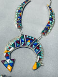 Extremely Intricate Vintage Native American Zuni Turquoise Kachina Sterling Silver Necklace-Nativo Arts