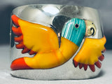 Extremely Rare Handmade Parrot Sterling Silver Turquoise Coral Bracelet-Nativo Arts
