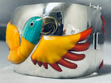 Extremely Rare Handmade Parrot Sterling Silver Turquoise Coral Bracelet-Nativo Arts