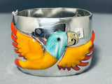 Extremely Rare Handmade Parrot Sterling Silver Turquoise Coral Bracelet-Nativo Arts