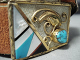 Extremely Rare Vintage Native American Navajo 10kt Gold & Sterling Silver Turquosie Concho Belt-Nativo Arts