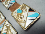 Extremely Rare Vintage Native American Navajo 10kt Gold & Sterling Silver Turquosie Concho Belt-Nativo Arts