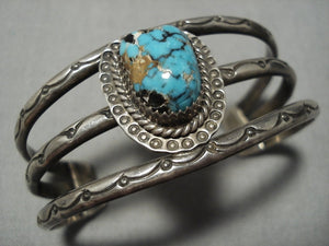 Extremely Rare Vintage Native American Navajo Blue Warrior Turquoise Sterling Silver Bracelet-Nativo Arts