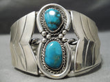 Extremely Rare Vintage Native American Navajo Blue Wind Turquoise Sterling Silver Bracelet Old-Nativo Arts