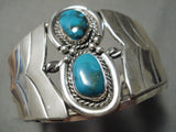 Extremely Rare Vintage Native American Navajo Blue Wind Turquoise Sterling Silver Bracelet Old-Nativo Arts