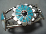 Extremely Rare Vintage Native American Zuni #8 Turquoise Sterling Silver Bracelet Old-Nativo Arts