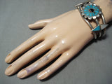 Extremely Rare Vintage Native American Zuni #8 Turquoise Sterling Silver Bracelet Old-Nativo Arts