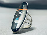 Eye-catching Native American Navajo Jet Inlay Sterling Silver Ring Signed-Nativo Arts