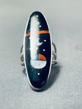 Eye-catching Native American Navajo Jet Inlay Sterling Silver Ring Signed-Nativo Arts