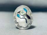 Eye-catching Vintage Native American Zuni Sleeping Beauty Turquoise Inlay Bird Ring-Nativo Arts