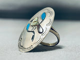 Eye-catching Vintage Native American Zuni Sleeping Beauty Turquoise Inlay Bird Ring-Nativo Arts