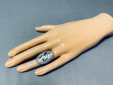 Eye-catching Vintage Native American Zuni Sleeping Beauty Turquoise Inlay Bird Ring-Nativo Arts