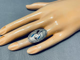 Eye-catching Vintage Native American Zuni Sleeping Beauty Turquoise Inlay Bird Ring-Nativo Arts