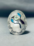 Eye-catching Vintage Native American Zuni Sleeping Beauty Turquoise Inlay Bird Ring-Nativo Arts