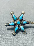 Eyecatching Vintage Native American Zuni Sleeping Beauty Turquoise Sterling Silver Star Earrings-Nativo Arts