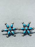 Eyecatching Vintage Native American Zuni Sleeping Beauty Turquoise Sterling Silver Star Earrings-Nativo Arts
