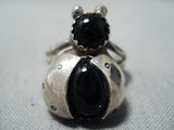 Fabulous Bug Vintage Native American Navajo Black Onyx Sterling Silver Beetle Ring-Nativo Arts