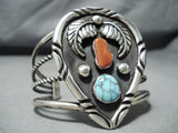 Fabulous Native American Navajo Spiderweb Turquoise & Coral Sterling Silver Bracelet-Nativo Arts