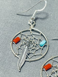 Fabulous Native American Navajo Turquoise Sterling Silver Dreamcatcher Earrings-Nativo Arts