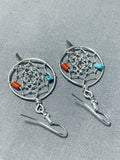 Fabulous Native American Navajo Turquoise Sterling Silver Dreamcatcher Earrings-Nativo Arts