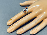 Fabulous Native American Zuni Coral Jet Mother Of Pearl Sterling Silver Teardrops Ring-Nativo Arts