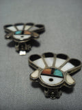 Fabulous Vintage Native American Jewelry Zuni Turquoise Sterling Silver Coral Earrings-Nativo Arts