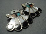 Fabulous Vintage Native American Jewelry Zuni Turquoise Sterling Silver Coral Earrings-Nativo Arts