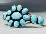 Fabulous Vintage Native American Navajo 13 Pilot Mountain Turquoise Sterling Silver Bracelet-Nativo Arts