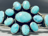 Fabulous Vintage Native American Navajo 13 Pilot Mountain Turquoise Sterling Silver Bracelet-Nativo Arts