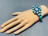 Fabulous Vintage Native American Navajo 13 Pilot Mountain Turquoise Sterling Silver Bracelet-Nativo Arts