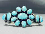 Fabulous Vintage Native American Navajo 13 Pilot Mountain Turquoise Sterling Silver Bracelet-Nativo Arts