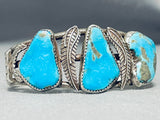 Fabulous Vintage Native American Navajo 3 Kingman Turquoise Sterling Silver Bracelet-Nativo Arts