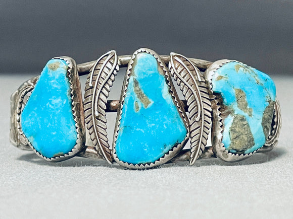 Fabulous Vintage Native American Navajo 3 Kingman Turquoise Sterling Silver Bracelet-Nativo Arts