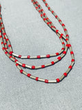Fabulous Vintage Native American Navajo 3 Strand Coral Sterling Silver Necklace-Nativo Arts