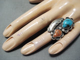 Fabulous Vintage Native American Navajo Blue Diamond Turquoise Sterling Silver Ring Old-Nativo Arts