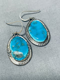 Fabulous Vintage Native American Navajo Blue Gem Turquoise Sterling Silver Earrings-Nativo Arts