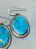 Fabulous Vintage Native American Navajo Blue Gem Turquoise Sterling Silver Earrings-Nativo Arts