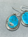 Fabulous Vintage Native American Navajo Blue Gem Turquoise Sterling Silver Earrings-Nativo Arts