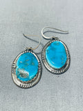 Fabulous Vintage Native American Navajo Blue Gem Turquoise Sterling Silver Earrings-Nativo Arts