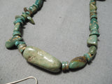 Fabulous Vintage Native American Navajo Green Turquoise Sterling Silver Necklace Earrings-Nativo Arts