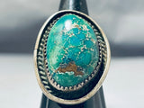 Fabulous Vintage Native American Navajo Green Turquoise Sterling Silver Ring-Nativo Arts