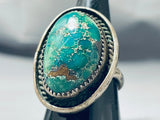 Fabulous Vintage Native American Navajo Green Turquoise Sterling Silver Ring-Nativo Arts