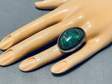 Fabulous Vintage Native American Navajo Green Turquoise Sterling Silver Ring-Nativo Arts