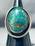 Fabulous Vintage Native American Navajo Green Turquoise Sterling Silver Ring-Nativo Arts