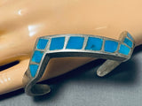 Fabulous Vintage Native American Navajo Kingman Turquoise Inlay Sterling Silver Bracelet-Nativo Arts