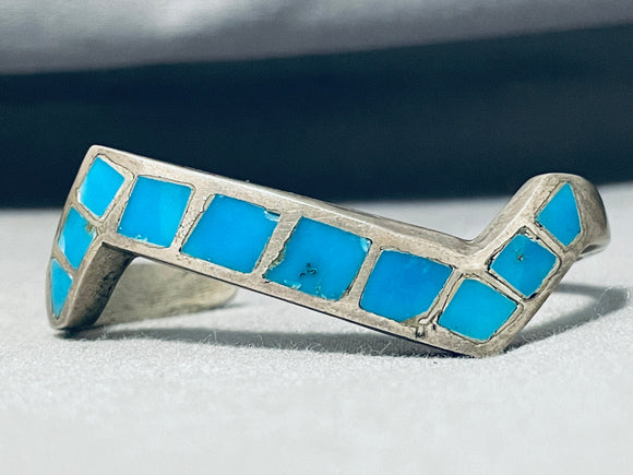 Fabulous Vintage Native American Navajo Kingman Turquoise Inlay Sterling Silver Bracelet-Nativo Arts