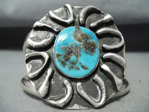Fabulous Vintage Native American Navajo Morenci Turquoise Sterling Silver Heavy Bracelet-Nativo Arts