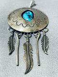 Fabulous Vintage Native American Navajo Morenci Turquoise Sterling Silver Pendant-Nativo Arts