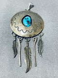 Fabulous Vintage Native American Navajo Morenci Turquoise Sterling Silver Pendant-Nativo Arts
